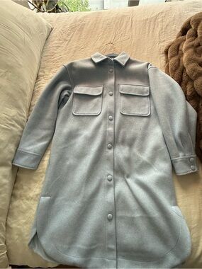 CALIA by Carrie Underwood Light Blue Wool-Blend Trench Shacket